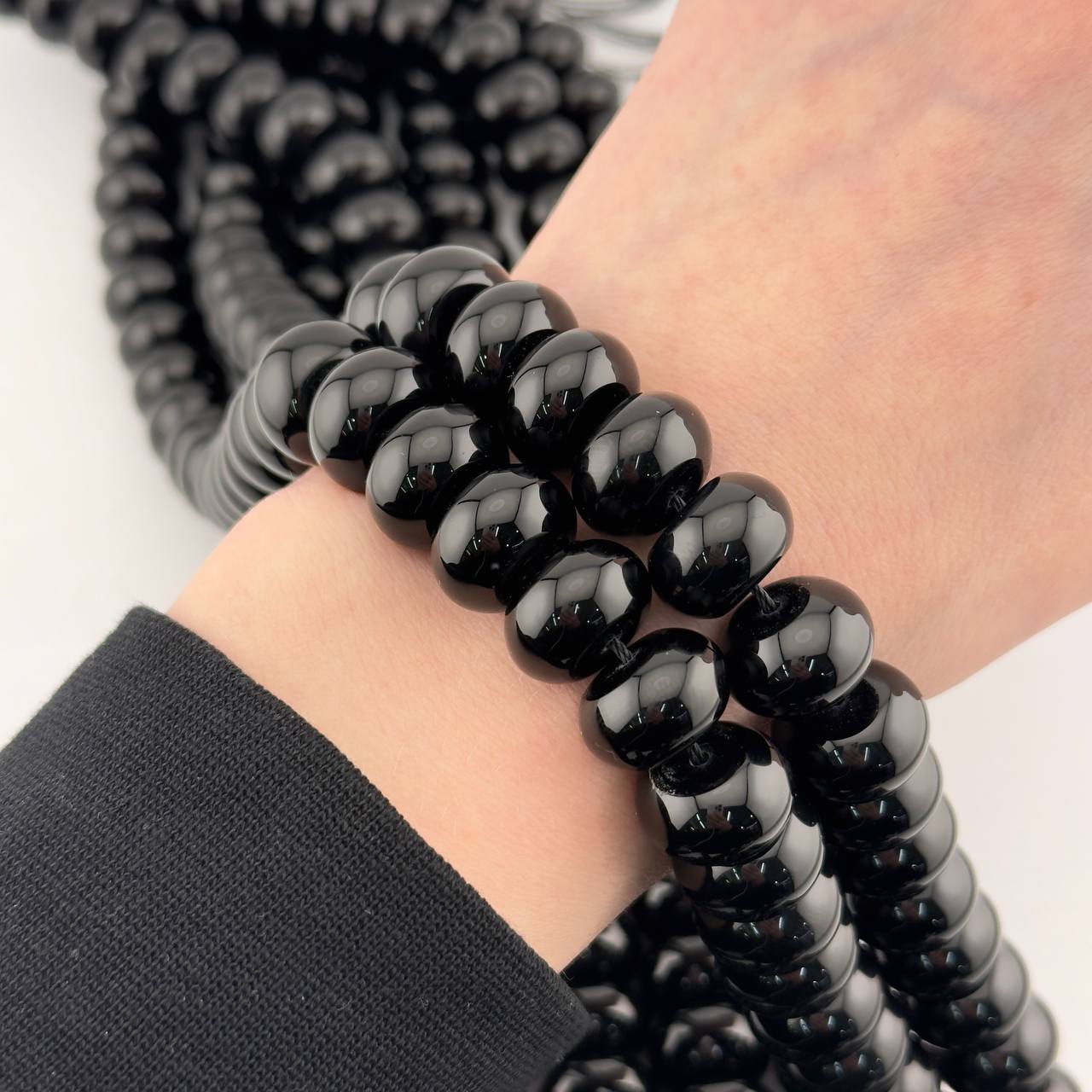 Агат черный форма рондель размер 16*9мм натуральный камень
