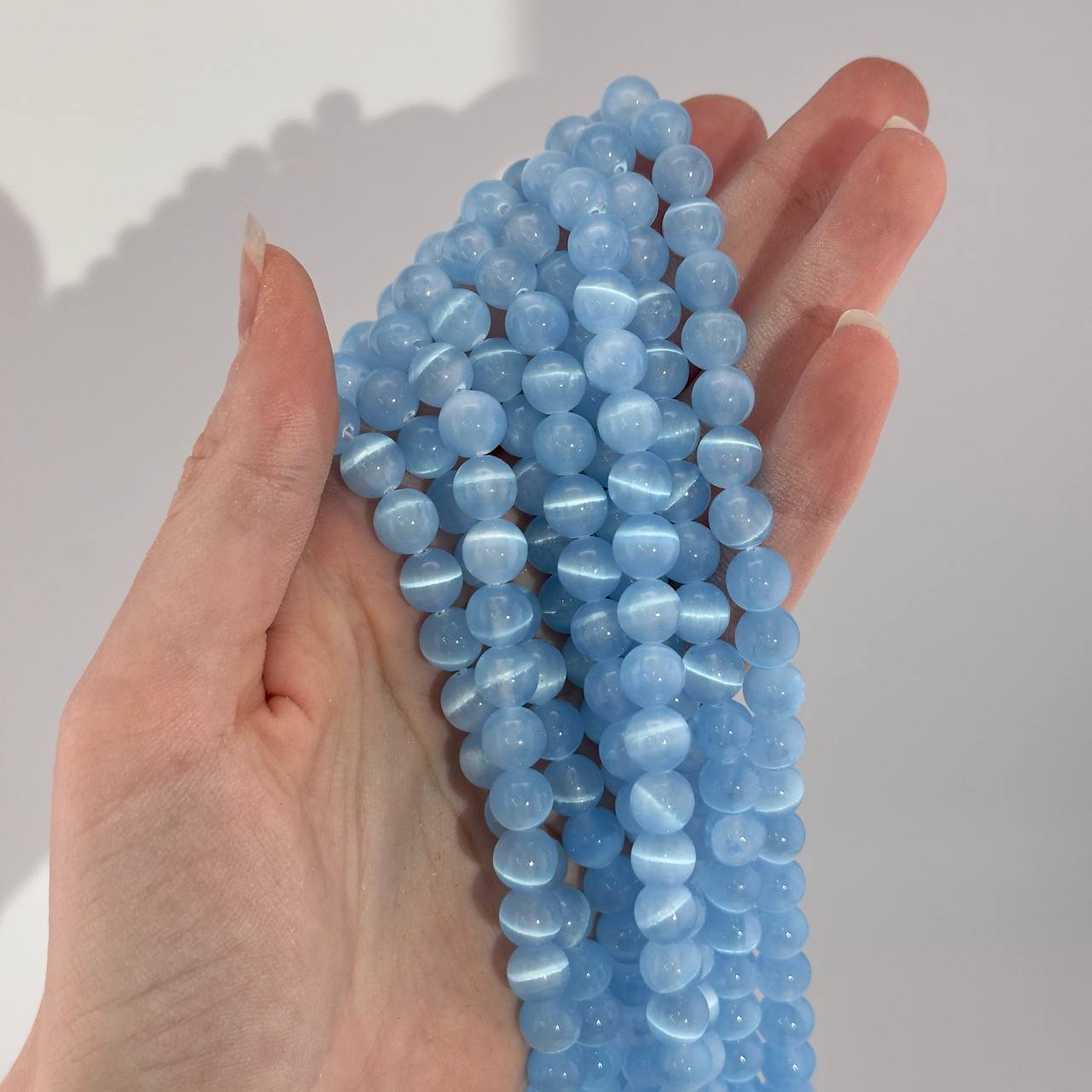 Бусины Селенит цвет синий размер 6мм 8мм 10мм натуральный камень